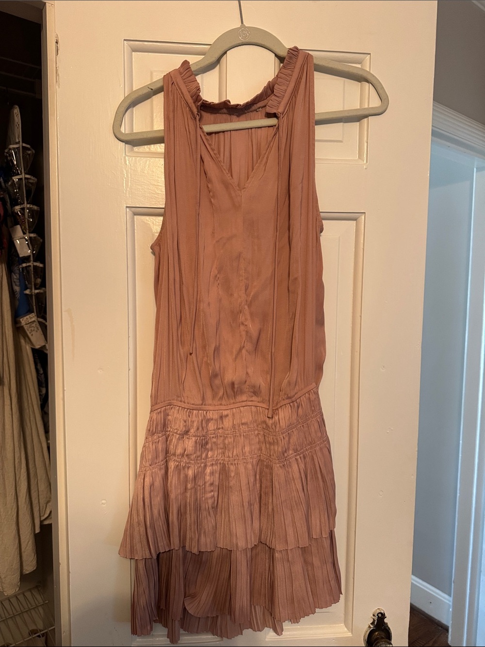 Sleeveless High-Low Tiered Dress in Mauve Pink